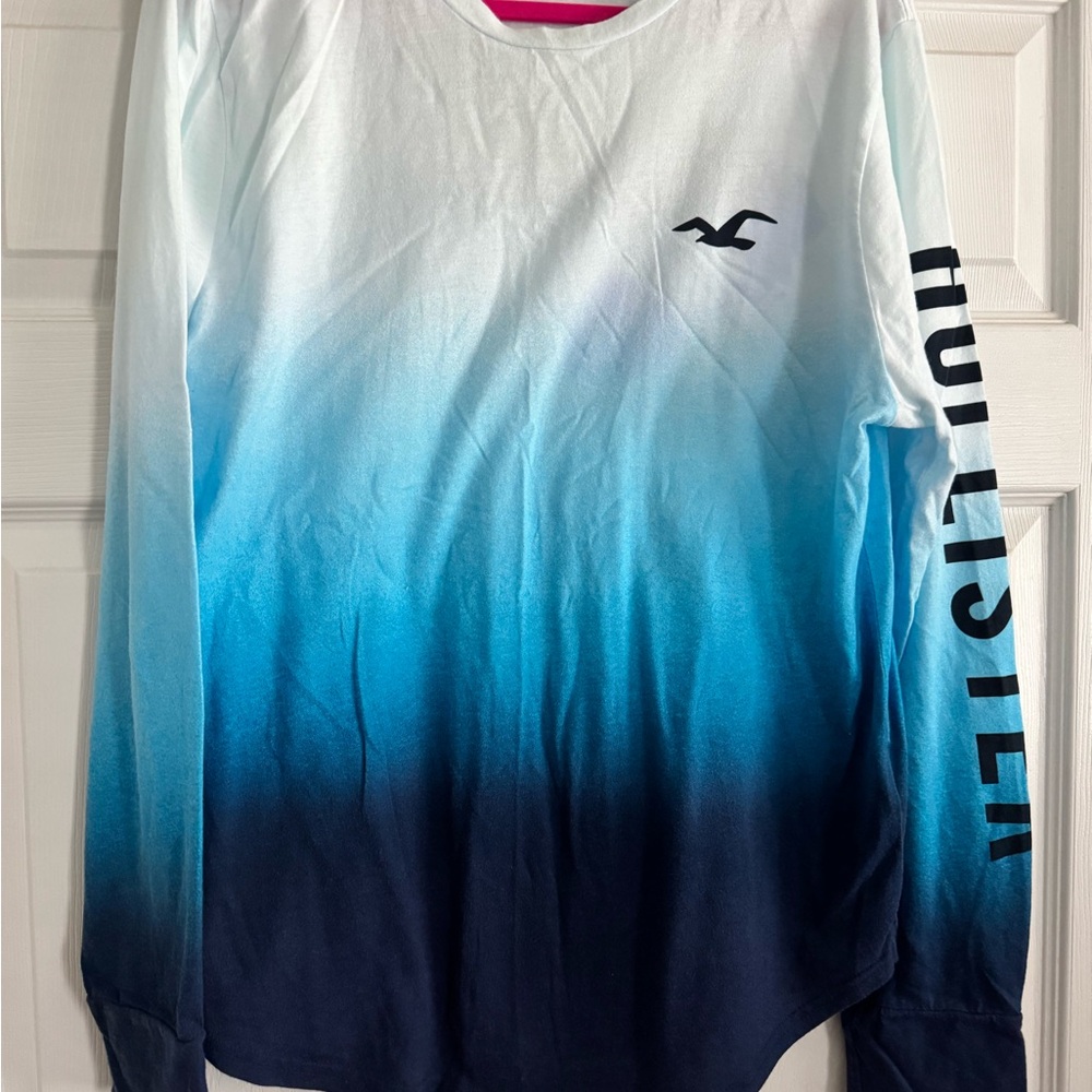 Hollister Blue White gradient Cotton T-Shirt